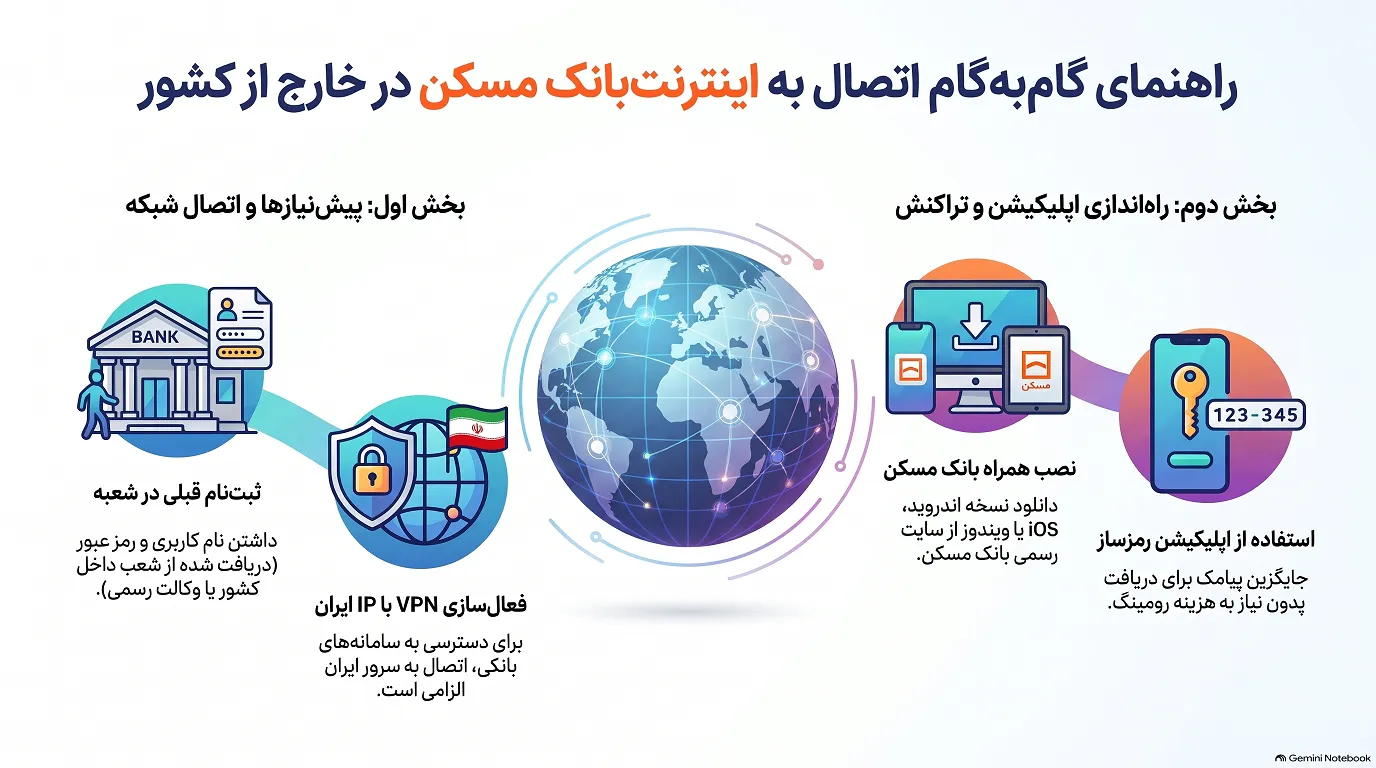 مراحل اتصال به اینترنت بانک مسکن در خارج کشور